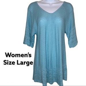 Faded Glory Women’s Blue Crochet Knit Top Large
